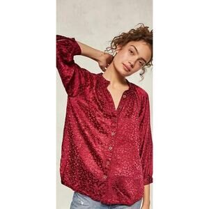 Anthropologie Susanna Burnout Velvet Button Down Blouse Top Size XS